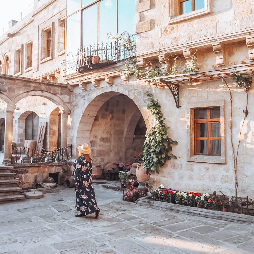 The beautiful courtyards of the Sultan Cave Suite Hotel, Goreme Cappadocia, Turkey the ultimate bucketlist place.