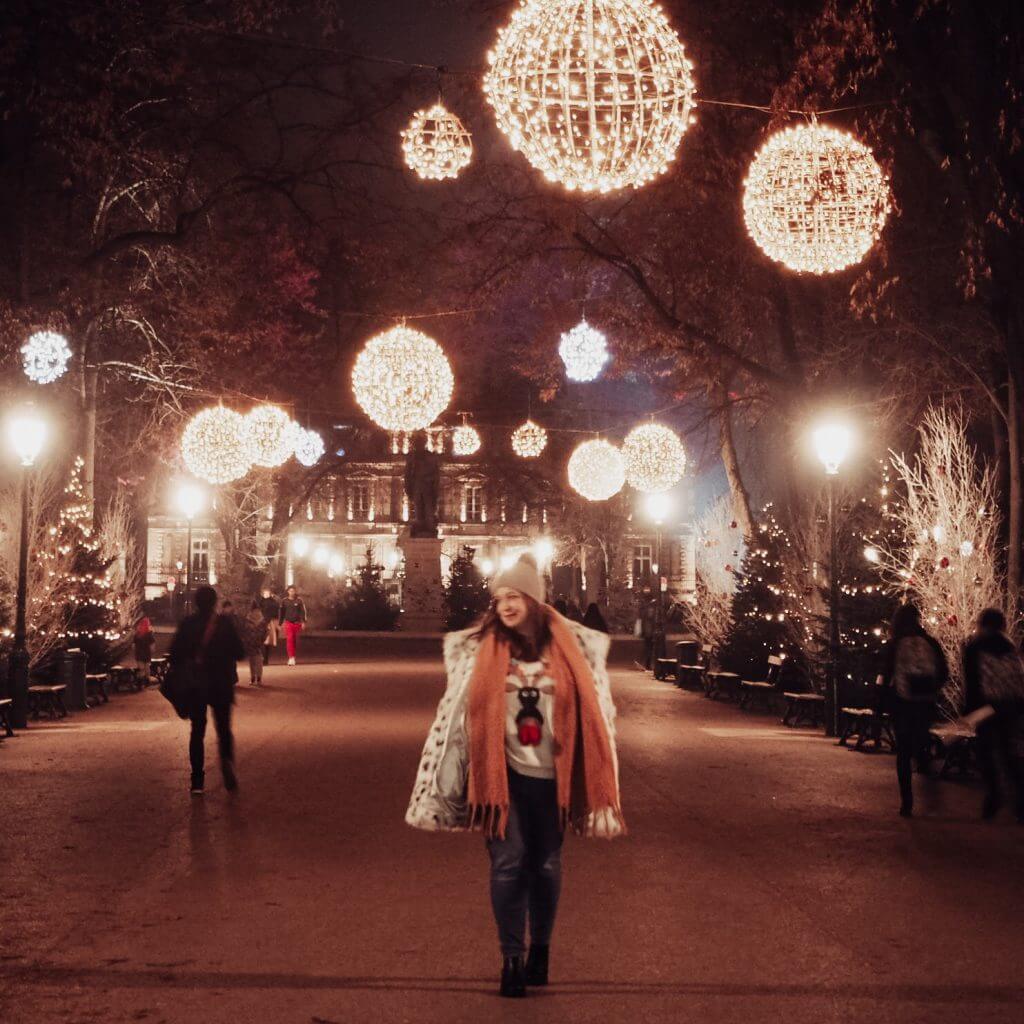 Colmar lit up at night at Christmas.