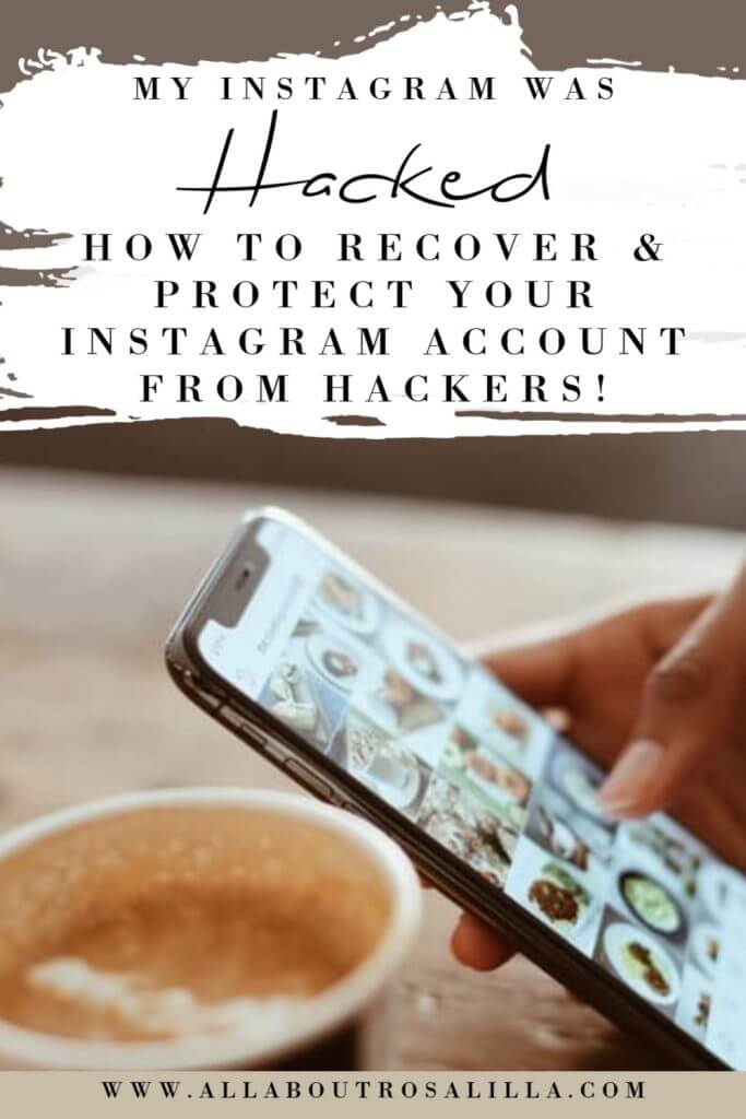 Image of a woman looking at Instagram on her phone with text overlay on what to do if your Instagram account was hacked and deleted