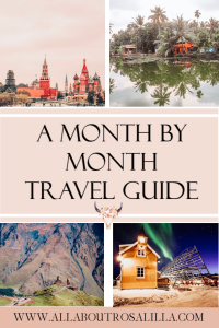 A comprehensive month by month travel guide on the best places to visit based on calendar month. Read more on www.ouruniquestays.com #travel #monthbymonthtravelguide #whentovisit #travelguide #wheretovisit