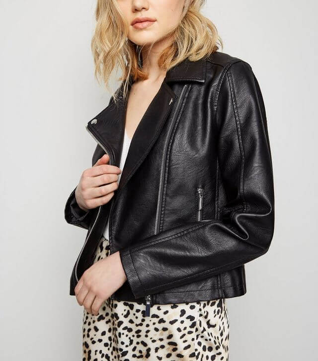 Black Leather-Look Biker Jacket