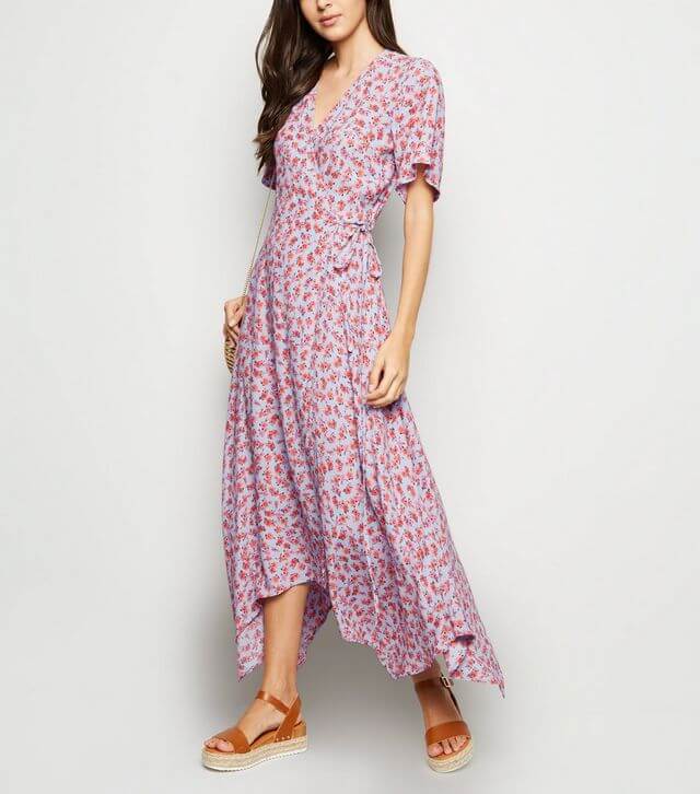 Grey Ditsy Floral Hanky Hem Wrap Dress from New Look