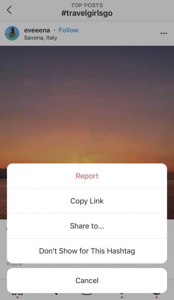 Image showing you how to research travel hashtags for Instagram.