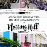 Pretty pastel houses in Notting Hill London with text overlay