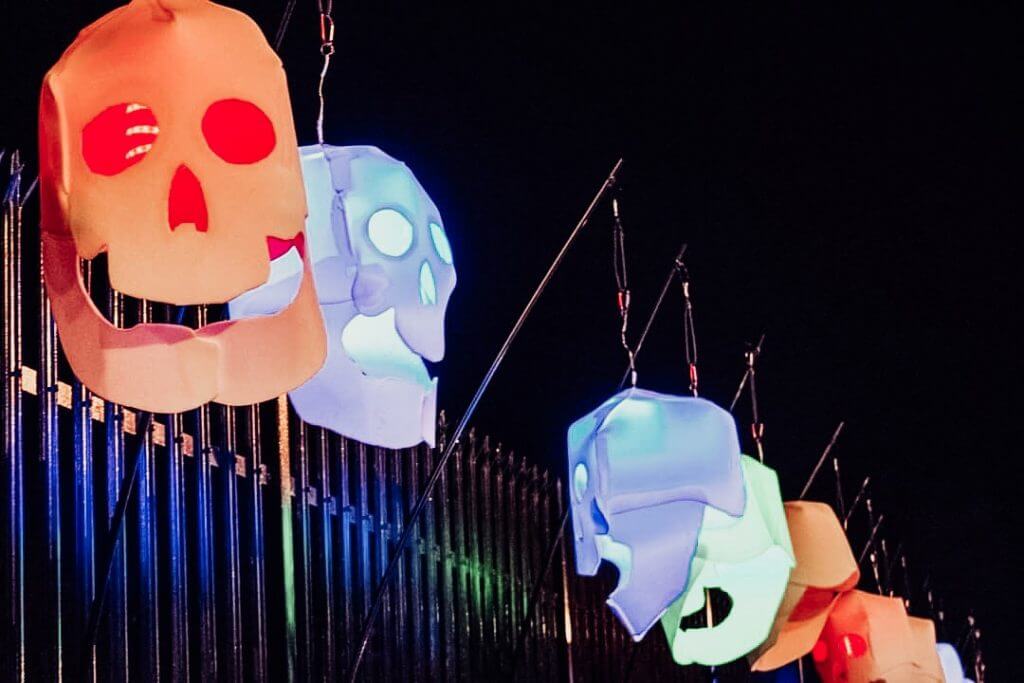 Spooky lights at the Awakening of the Walls. Celebrate a Derry Halloween in Ireland one of the best places to celebrate Halloween in the world