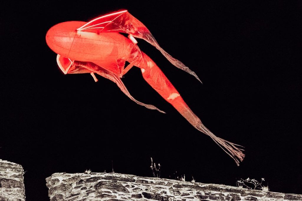 Illuminated floating creations from the French arts company Porté Par le Vent during Halloween in Derry