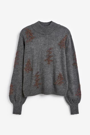 Next Charcoal Sparkle Tree Christmas Jumper