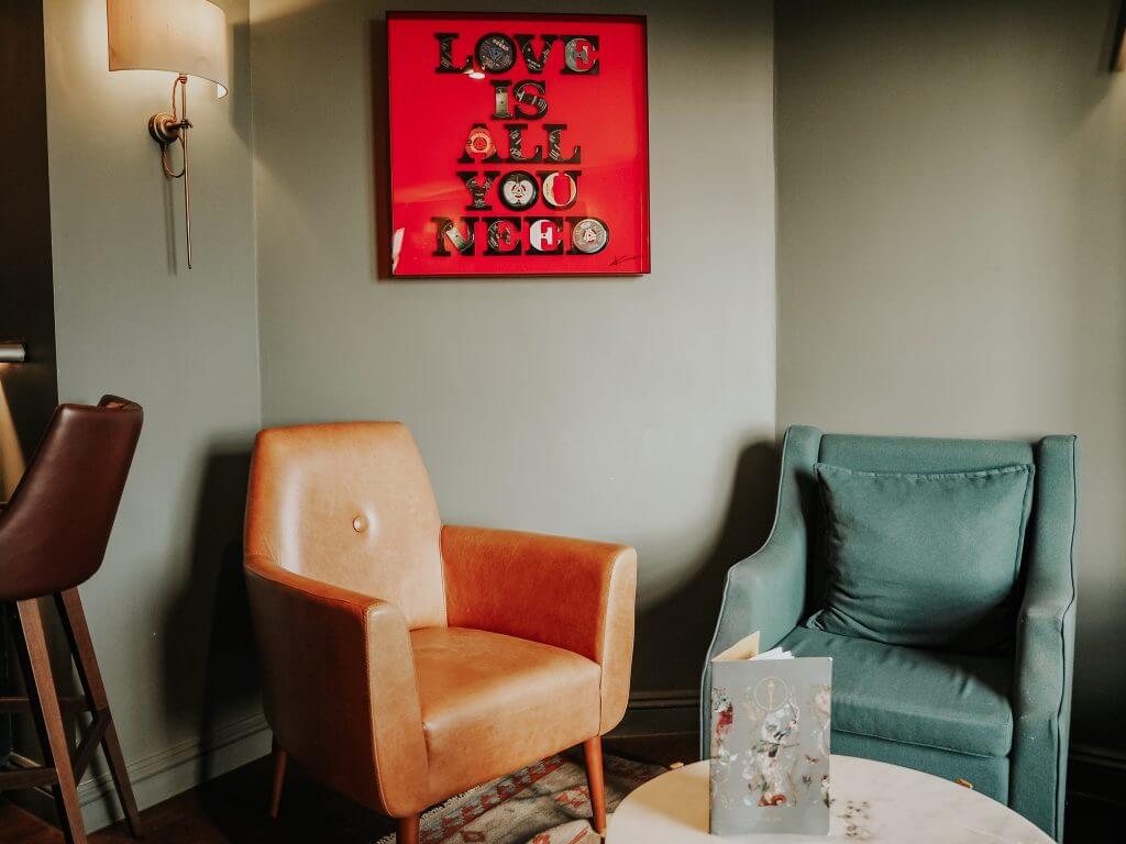 Jewel tones of the 1919 Bar at The Cottage in the Wood Great Malvern
