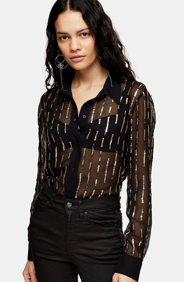 TOPSHOP Black Star Embellished Shirt
