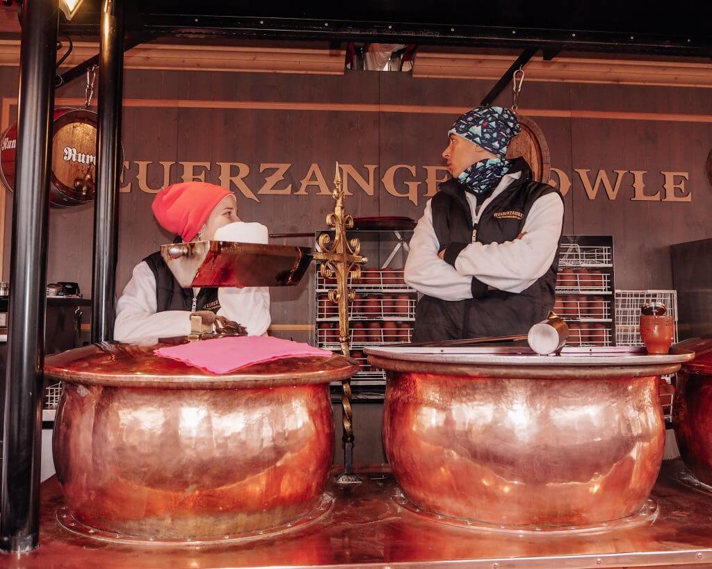 Traditional Feuerzangenbowle an alcoholic drink for which a rum-soaked sugarloaf is set on fire and drips into mulled wine
