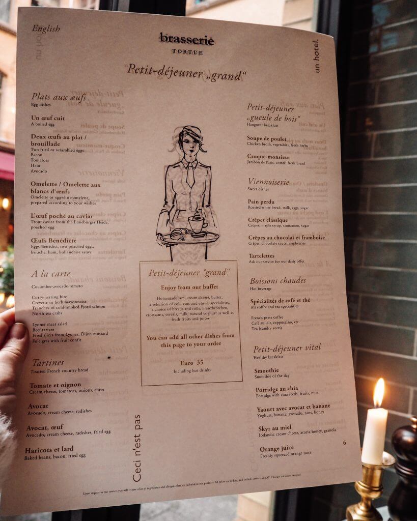 Breakfast menu at Tortue Hamburg