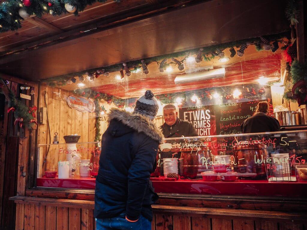 Buying soup at the Hamburg Christmas markets
