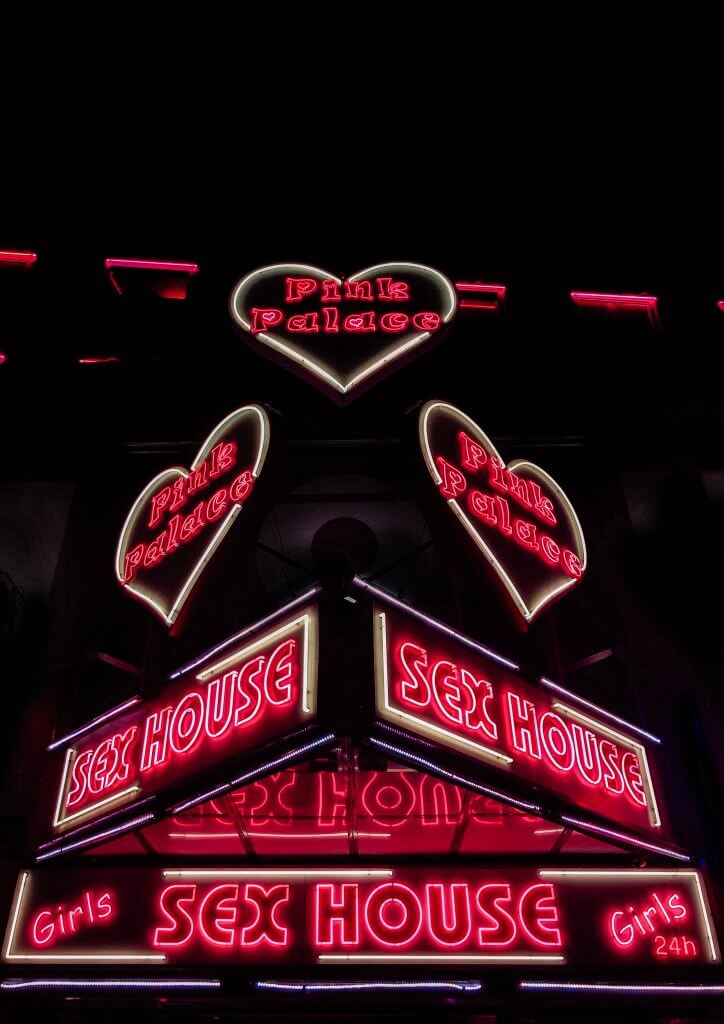 Neon signs at the Reeperbahn in Hamburg