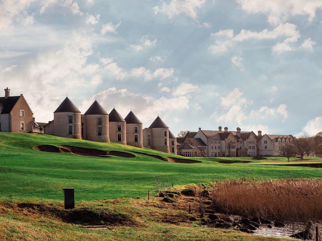 Turret syle lodges dotted along the waterway of Lough Erne