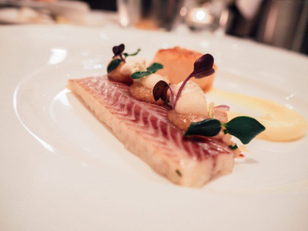 Smoked Lough Neagh Eel with Comber Potato Puree, Armagh Bramley Apple and Seared Irish Scallop.