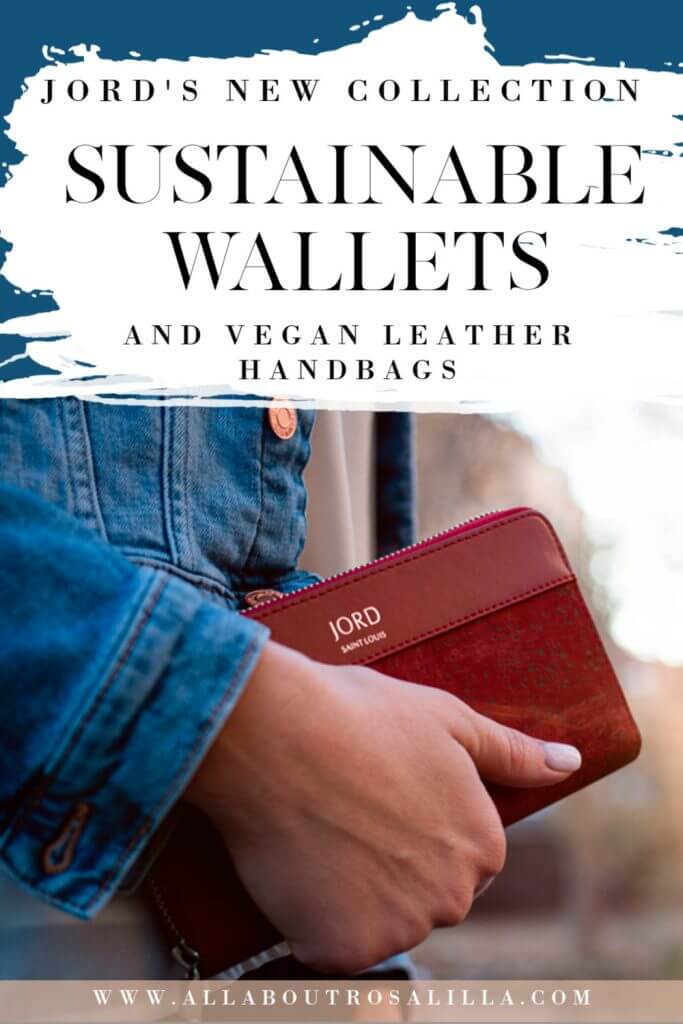 Red Vegan leather wallet with text overlay