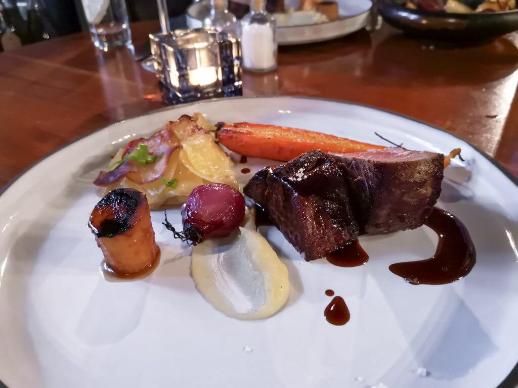 Main course of beef at the strawberry tree restaurant in wicklow ireland