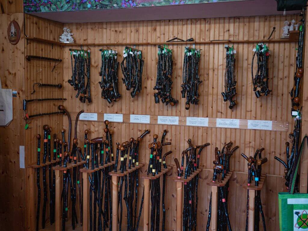 Wall display of Shillelagh Walking Sticks in Wicklow Ireland