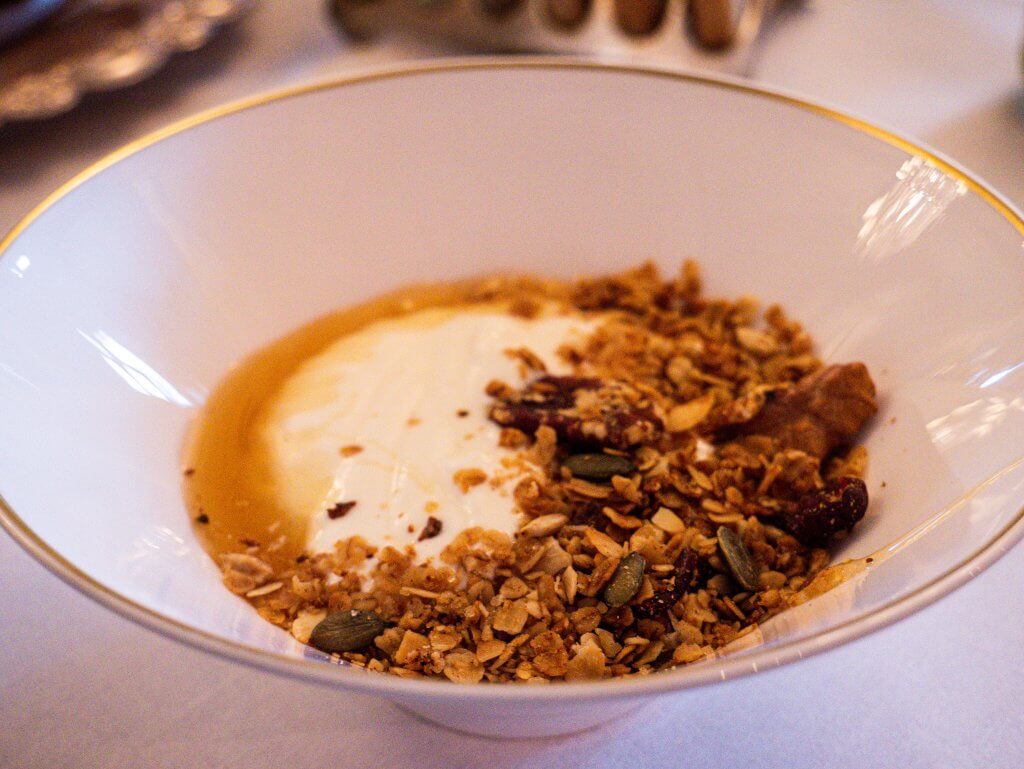 Yoghurt, honey and granola breakfast at Ashford Castle