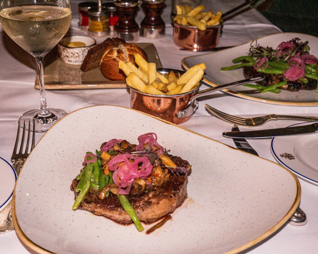Steak dinner at a five star hotel in Ireland. Ashford Castle Hotel , luxury travel Ireland.