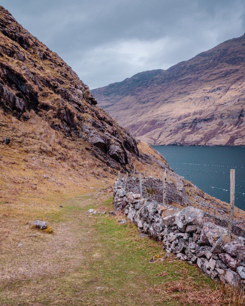 Rocky mountain path at Killary Harbour Coastal Walk in Connemara Ireland
