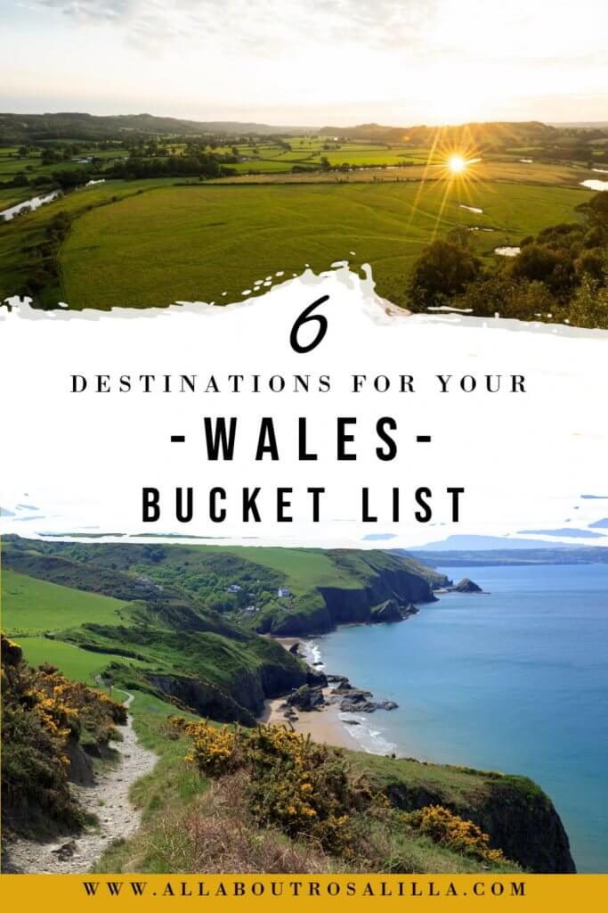Image of Welsh countryside with text overlay Six Wales bucket list destinations along the celtic routes