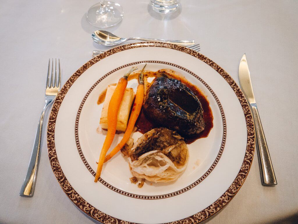 Plate of food during a fine dining experience at Vespers restaurant at the Culloden Estate and Spa