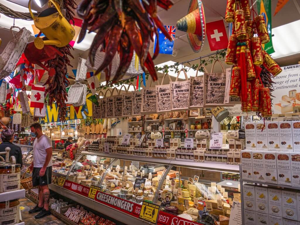 Inside of Sawers Deli in Belfast on a walking food tour