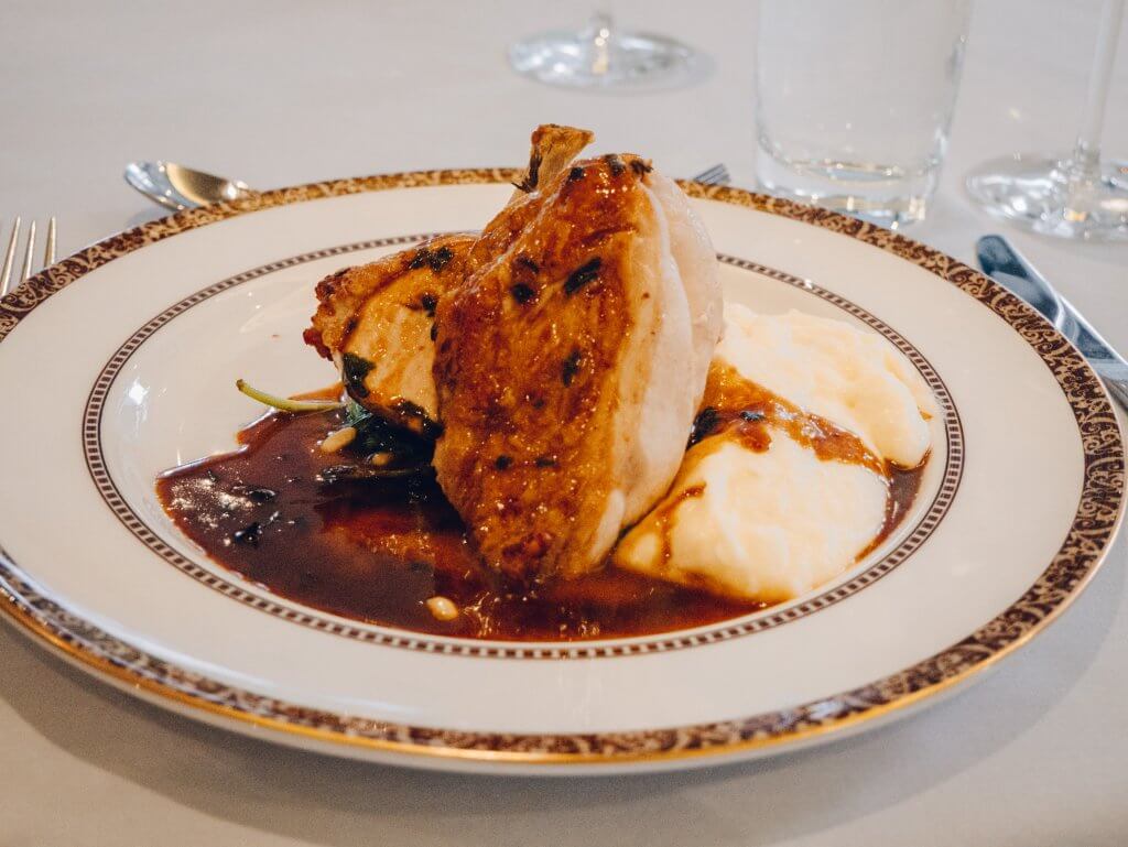 Plate of food during a fine dining experience at Vespers restaurant at the Culloden Estate and Spa
