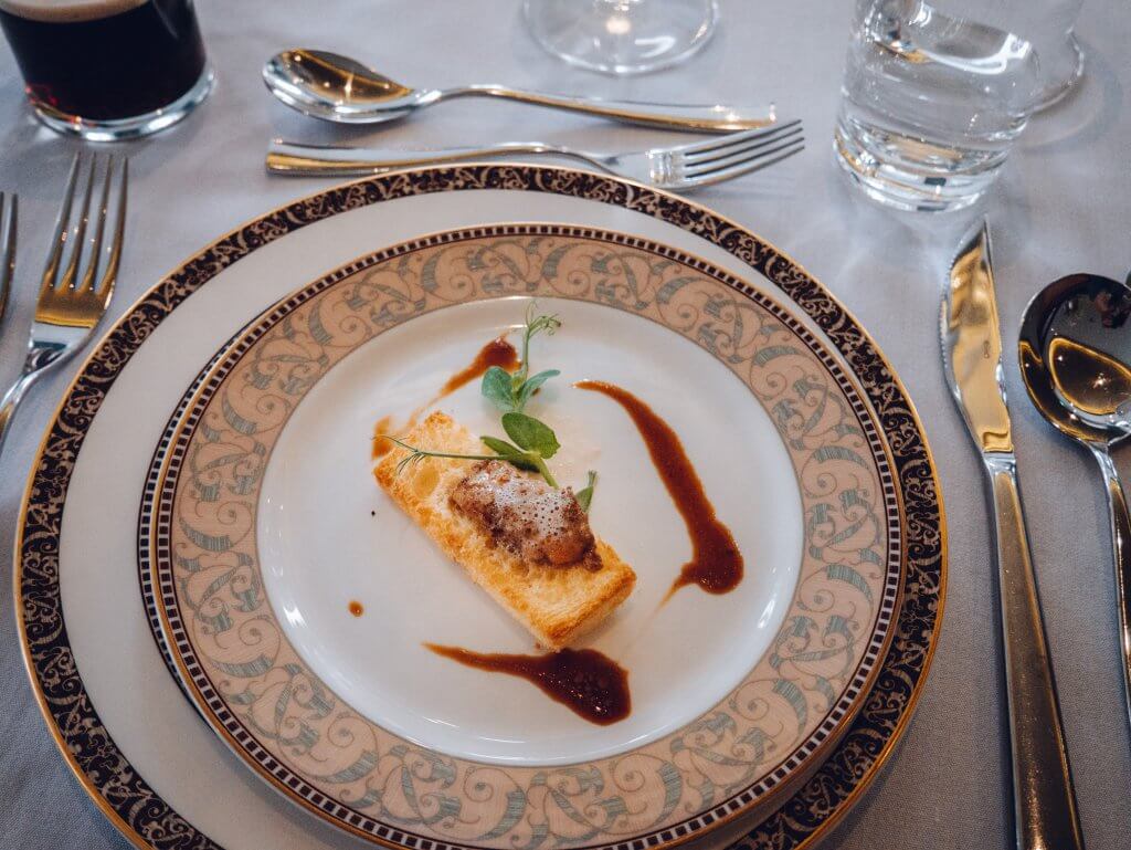 Plate of food during a fine dining experience at Vespers restaurant at the Culloden Estate and Spa