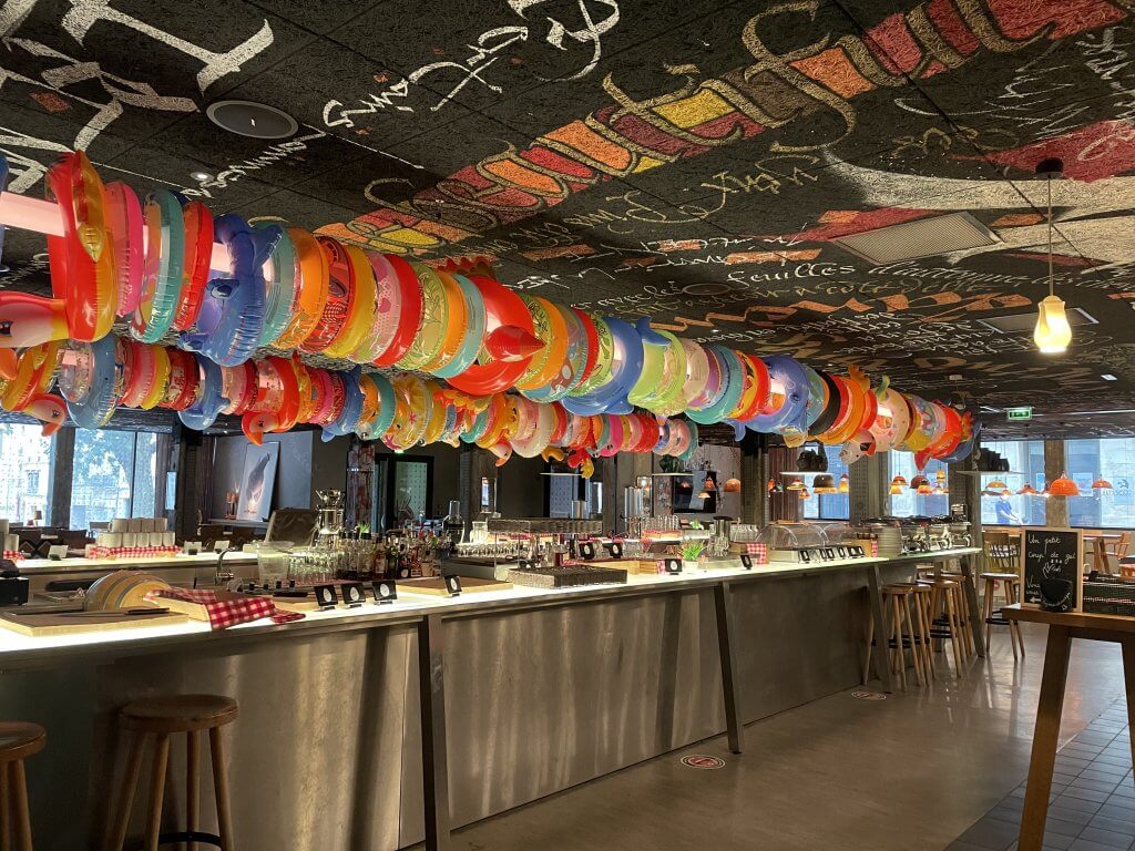 The bar at Mama Shelter a trendy hotel in Bordeaux