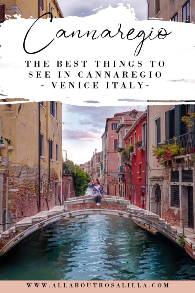 Image of a woman sitting on Ponte Chiodo bridge with text overlay best things to see in Cannaregio Venice Italy
