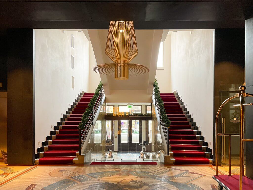 Unique lobby design of Mosaic House Design Hotel in Prague Czechia