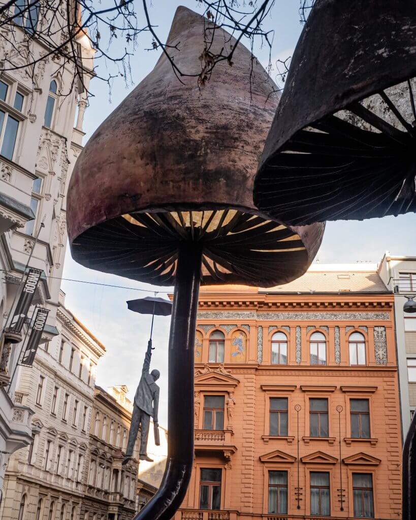 Unique art installation of mushrooms at Mosaic House Design Hotel