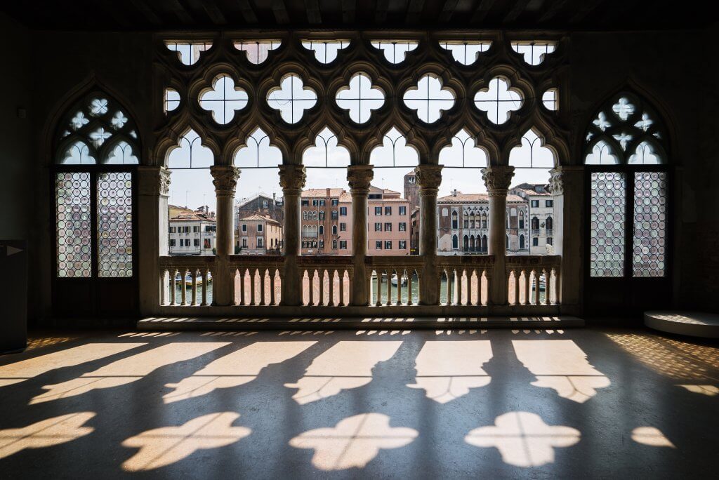 Inside of the Ca d'Oro building looking out onto the Grand Canal