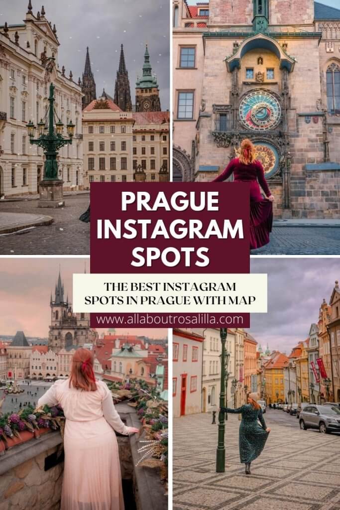 Images of Prague city with text overlay Prague Instagram spots. The best Instagram spots in Prague with map