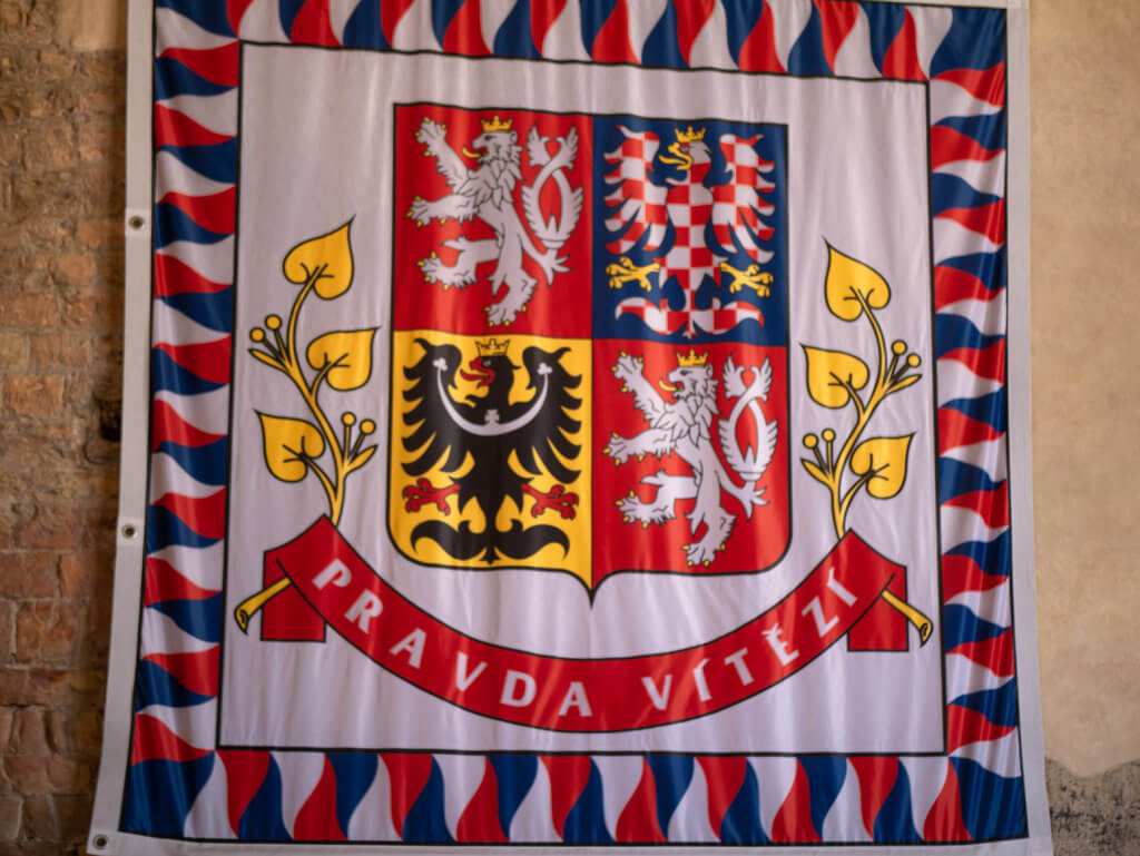 Flag hanging on the wall at Prague Castle