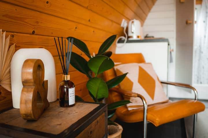 Interior of a glamping pod at Bancran School in Northern Ireland.