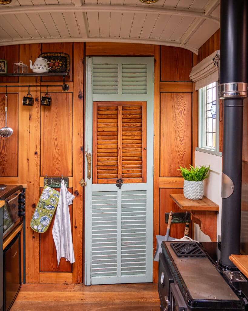 Interior of The Oat Box, an unusual place to stay in Northern Ireland.