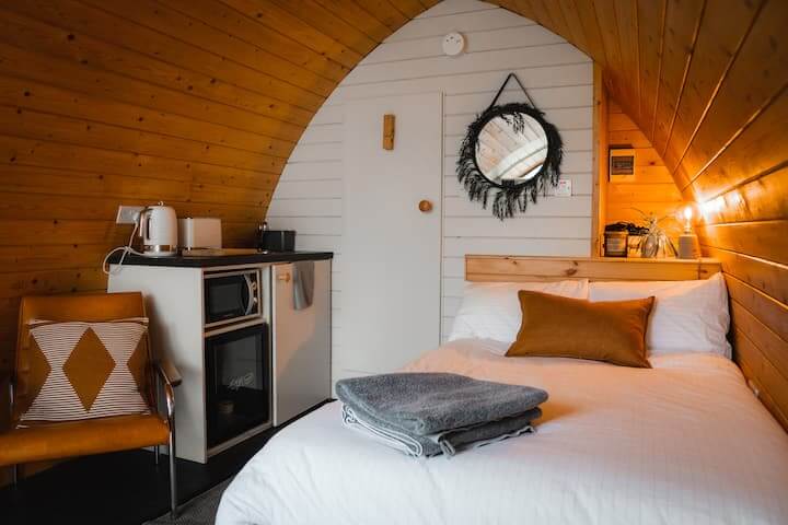 Boho decor in a glamping pod at Bancran School in Northern Ireland.