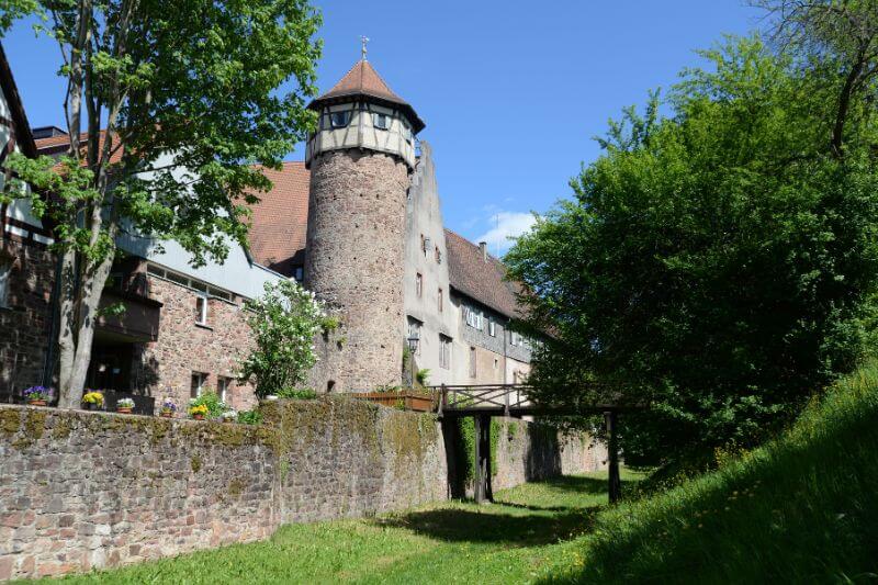 Remnants of the moate that used to surround the medieval walls of Michelstadt Castle.