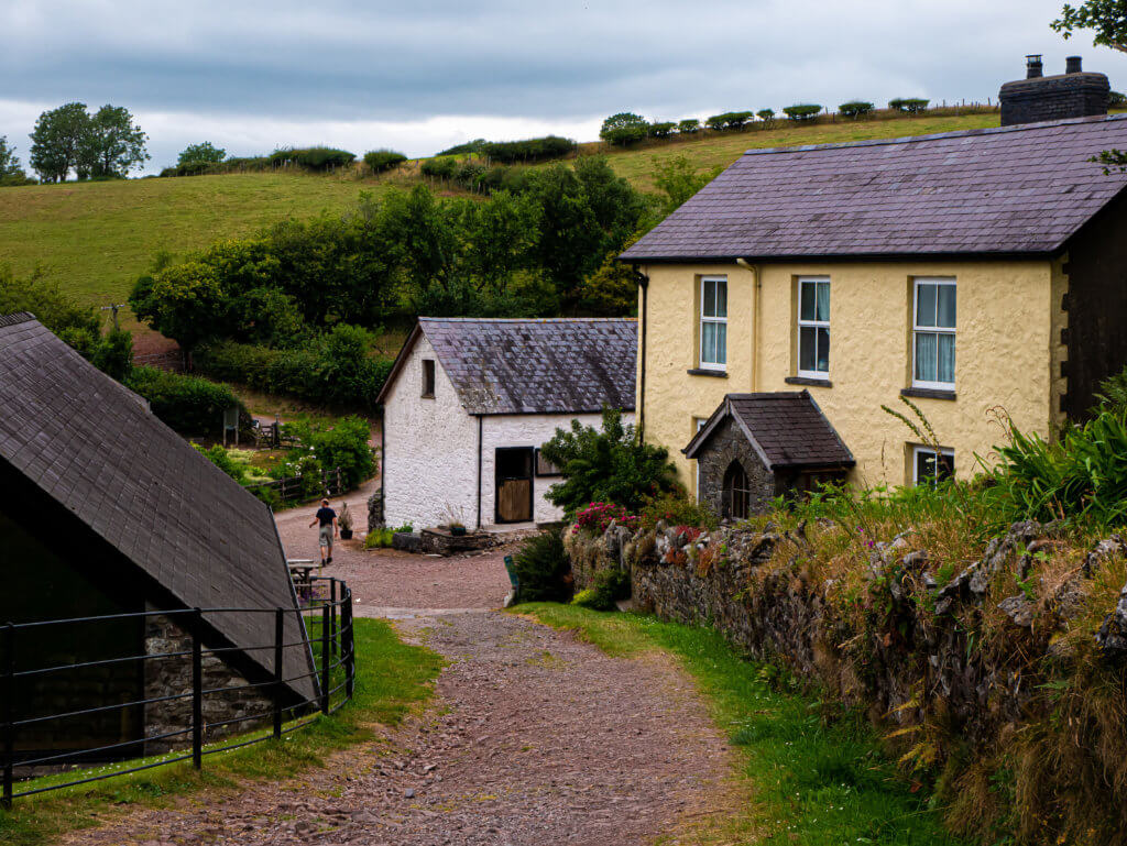Farm buildings and tea shop at Carreg Cennan Castle in Carmarthenshire in West Wales visited during a wales roadtrip