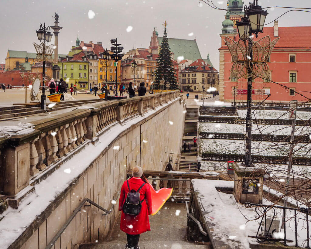 Views of the old town square during Christmas markets in Warsaw