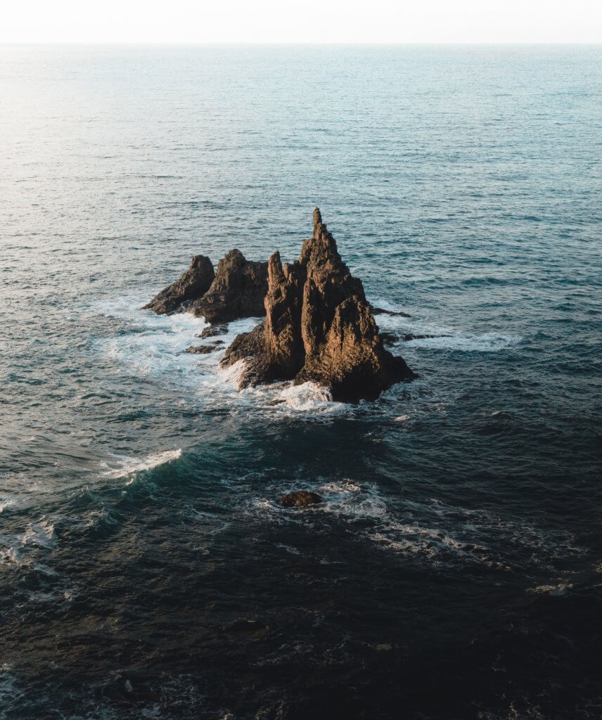 Aerial view of rock formations at Playa de Benijo Beach in Tenerife Canary Islands Spain
