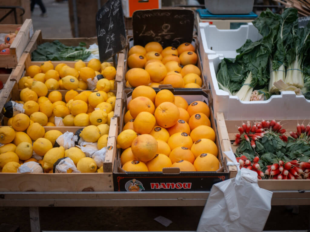 Vegetables for sale at Carcassonne Food Market