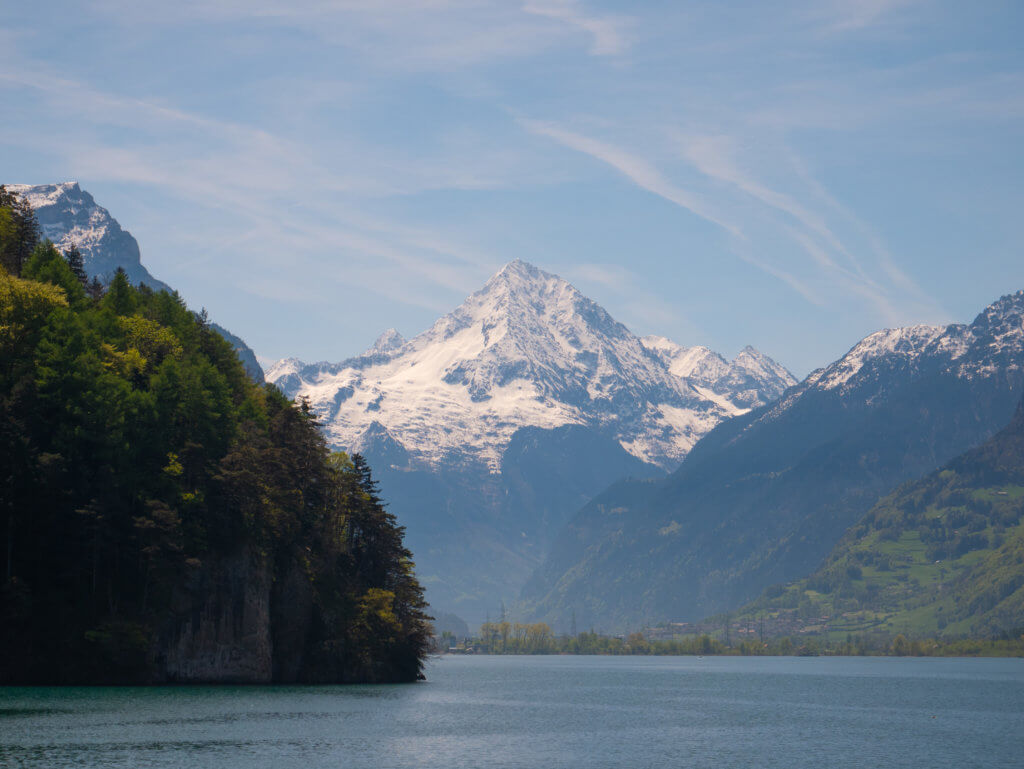 Lake Lucerne surrounded by snow-capped mountains in Switzerland