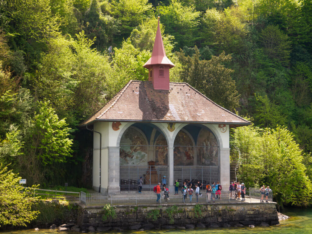 Tell's Church viewed from a steamboat on Lake Lucerne