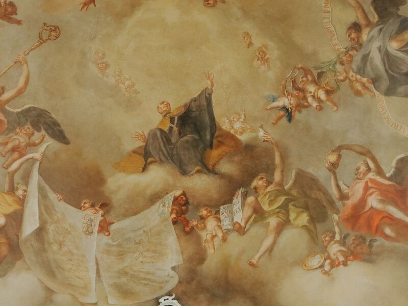 Colourful fresco on the ceiling of St. Gallen Baroque Cathedral