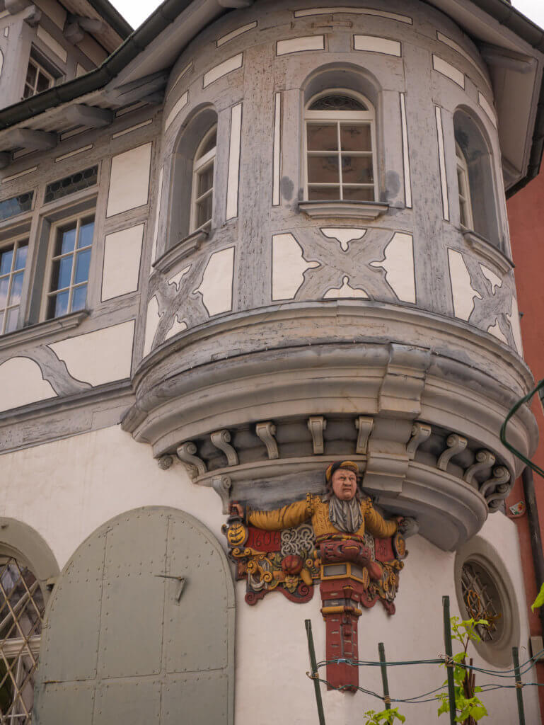 Ornate oriel windows in St. Gallen Switzerland