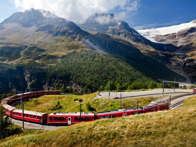 Train travelling through Switzerland with a Swiss Travel Pass